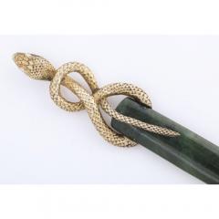 Antique Russian Silver Gilt Mounted Snake Handled Nephrite Jade Letter Opener - 1073914