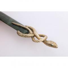 Antique Russian Silver Gilt Mounted Snake Handled Nephrite Jade Letter Opener - 1073919