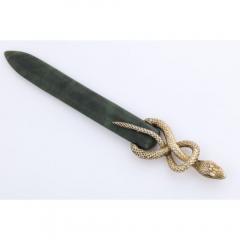 Antique Russian Silver Gilt Mounted Snake Handled Nephrite Jade Letter Opener - 1073920