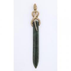 Antique Russian Silver Gilt Mounted Snake Handled Nephrite Jade Letter Opener - 1073921