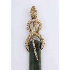 Antique Russian Silver Gilt Mounted Snake Handled Nephrite Jade Letter Opener - 1073923