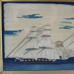 Antique Sailors Woolwork Picture of Ships in Battle - 2174089