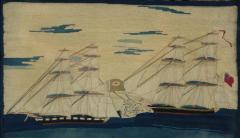 Antique Sailors Woolwork Picture of Ships in Battle - 2174206