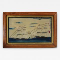 Antique Sailors Woolwork Picture of Ships in Battle - 2174207