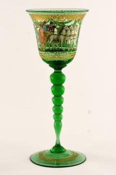 Antique Salviati Venetian Hand Painted Green Wine Glass with Mythology Scene - 3444998