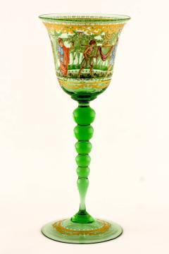 Antique Salviati Venetian Hand Painted Green Wine Glass with Mythology Scene - 3445002