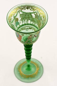 Antique Salviati Venetian Hand Painted Green Wine Glass with Mythology Scene - 3445004