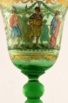 Antique Salviati Venetian Hand Painted Green Wine Glass with Mythology Scene - 3445029