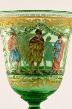 Antique Salviati Venetian Hand Painted Green Wine Glass with Mythology Scene - 3445031