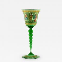 Antique Salviati Venetian Hand Painted Green Wine Glass with Mythology Scene - 3445440