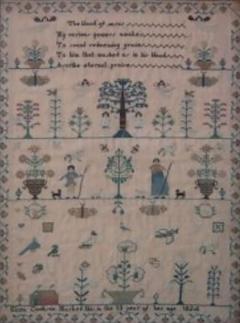 Antique Sampler 1824 Adam Eve Sampler by Eliza Cookson - 1873539