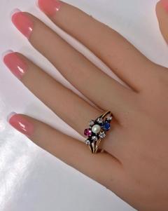Antique Sapphire Ruby Diamond Pearl 14 Karat Ring circa 1900 - 1056401