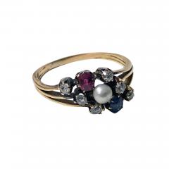 Antique Sapphire Ruby Diamond Pearl 14 Karat Ring circa 1900 - 1056519
