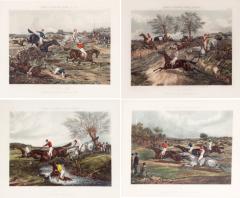 Antique Set of Four Hand Colored Lithographs Forests Steeple Chase - 1039766