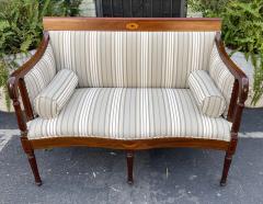 Antique Sheridan Style Mahogany Sette W Scalamandre Stripe - 2291592