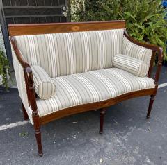 Antique Sheridan Style Mahogany Sette W Scalamandre Stripe - 2291593