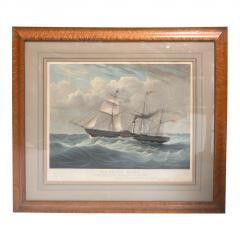 Antique Ship Print the British Queen First Voyage From London to New York - 4815554