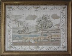 Antique Silkwork Coastal Scene Embroidery - 2003930