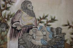 Antique Silkwork Embroidery Abraham offering up his Son Isaac - 2244709