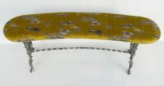 Antique Silver Gilt Cast Iron Curved Bench with Newly Upholstered Seat Cushion - 3946586