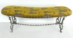 Antique Silver Gilt Cast Iron Curved Bench with Newly Upholstered Seat Cushion - 3946593