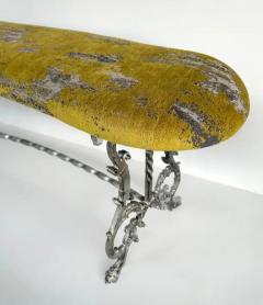 Antique Silver Gilt Cast Iron Curved Bench with Newly Upholstered Seat Cushion - 3946595