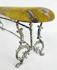 Antique Silver Gilt Cast Iron Curved Bench with Newly Upholstered Seat Cushion - 3946632