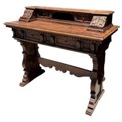 Antique Spanish Colonial Carved Walnut House Trestle Writing Desk - 4264817