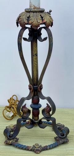 Antique Spanish Colonial Monterey Polychromed Wrought Iron Table Lamps a Pair - 2444626