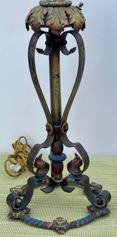 Antique Spanish Colonial Monterey Polychromed Wrought Iron Table Lamps a Pair - 2444634