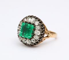 Antique Square Cut Emerald and Old Mine Diamond Ring GIA Certified - 1806376