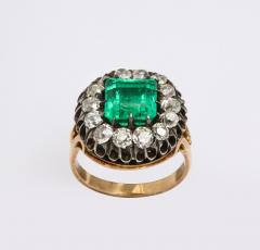 Antique Square Cut Emerald and Old Mine Diamond Ring GIA Certified - 1806380