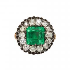 Antique Square Cut Emerald and Old Mine Diamond Ring GIA Certified - 1812714