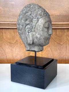 Antique Stone Buddha Head Chinese Qi Dynasty on Custom Stand - 4133763