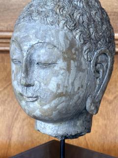 Antique Stone Buddha Head Chinese Qi Dynasty on Custom Stand - 4133767