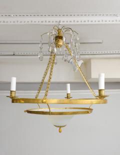 Antique Swedish Brass Fixture with Opaline Glass in the Neoclassic Manner - 3227096
