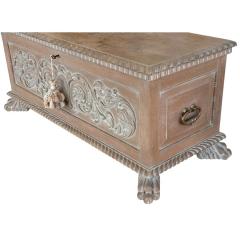 Antique Swedish Paw Foot Hope Chest Cedar Lined Trunk - 4247315