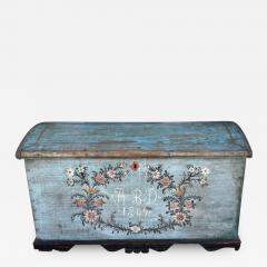 Antique Swedish Primitive Folk Art Hope Chest Trunk - 3236186