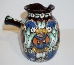 Antique Swiss Arts Crafts Brown Green Blue White Thoune Enamel Ceramic Jug - 4348006