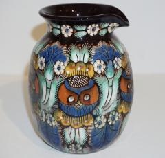 Antique Swiss Arts Crafts Brown Green Blue White Thoune Enamel Ceramic Jug - 4348007