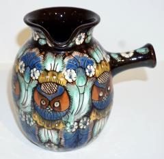 Antique Swiss Arts Crafts Brown Green Blue White Thoune Enamel Ceramic Jug - 4348008
