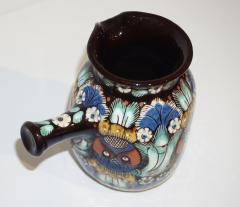 Antique Swiss Arts Crafts Brown Green Blue White Thoune Enamel Ceramic Jug - 4348012