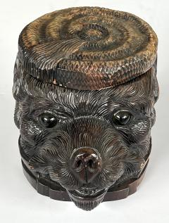 Antique Swiss Black Forest Carved Wood Bear Head Lidded Tobacco Box - 3839790