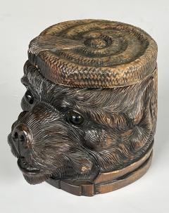 Antique Swiss Black Forest Carved Wood Bear Head Lidded Tobacco Box - 3839792