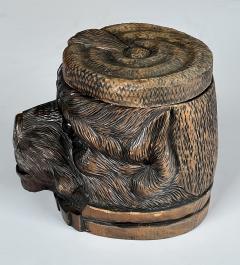 Antique Swiss Black Forest Carved Wood Bear Head Lidded Tobacco Box - 3839794