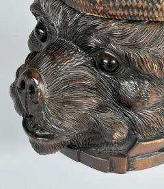 Antique Swiss Black Forest Carved Wood Bear Head Lidded Tobacco Box - 3839795