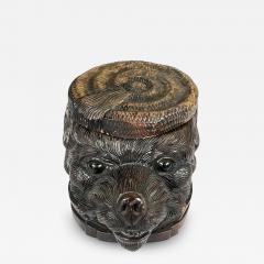 Antique Swiss Black Forest Carved Wood Bear Head Lidded Tobacco Box - 3841264