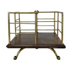 Antique Table Top Brass Oak Rotating Book Stand - 4416241