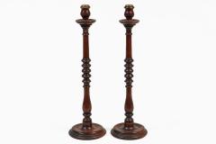 Antique Tall Mahogany Turned and Carved Candlesticks a Pair - 4657241