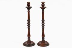 Antique Tall Mahogany Turned and Carved Candlesticks a Pair - 4657242